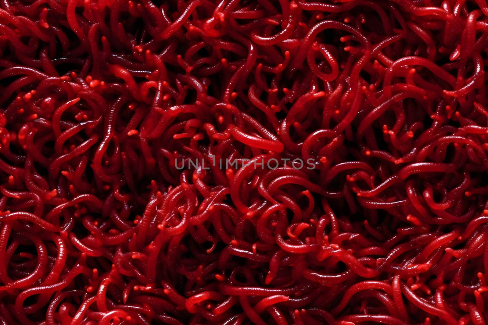 red worms full-frame background and seamless texture. Neural network generated in May 2023. Not based on any actual scene or pattern.