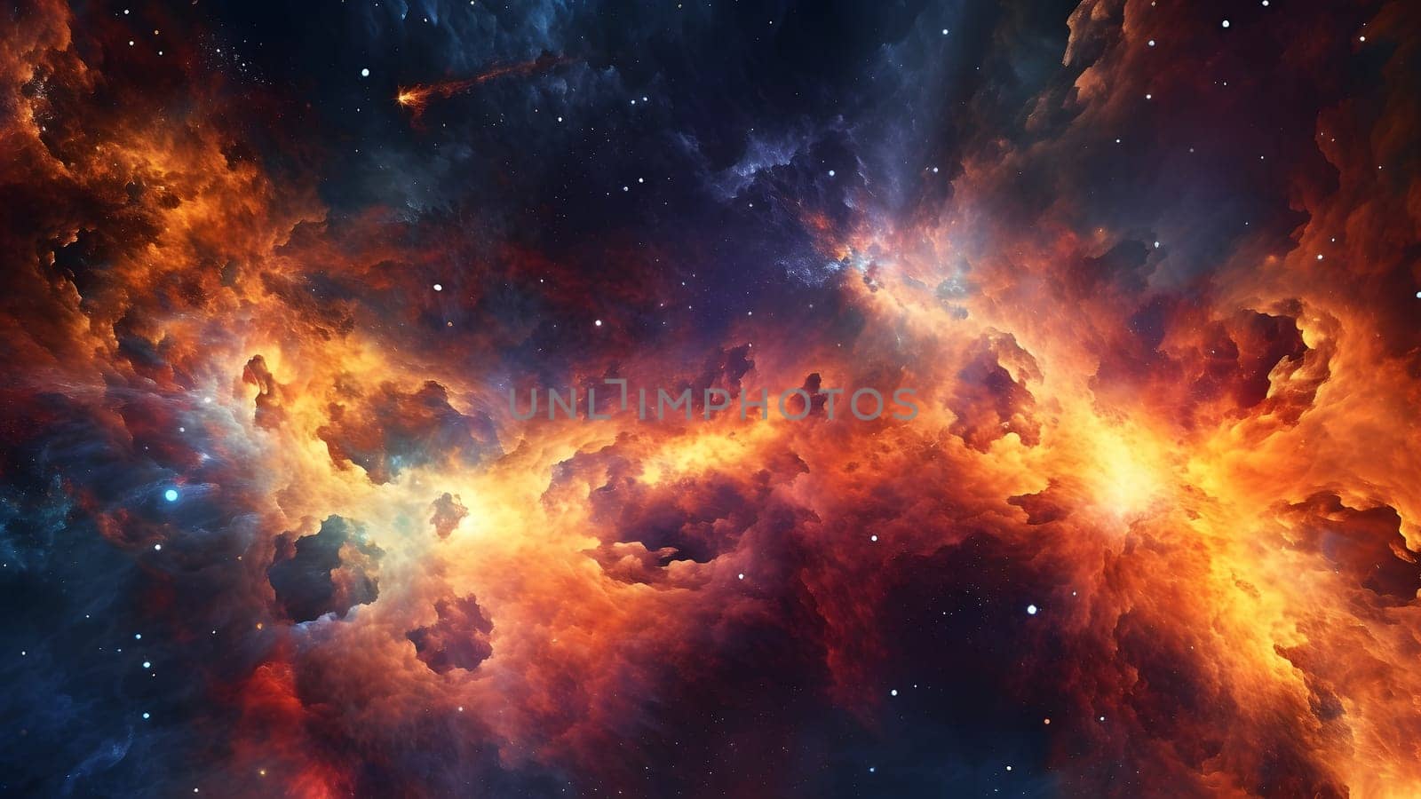 An image of colorful space orange hot gas clouds nebula. Neural network generated in May 2023. Not based on any actual scene or pattern.