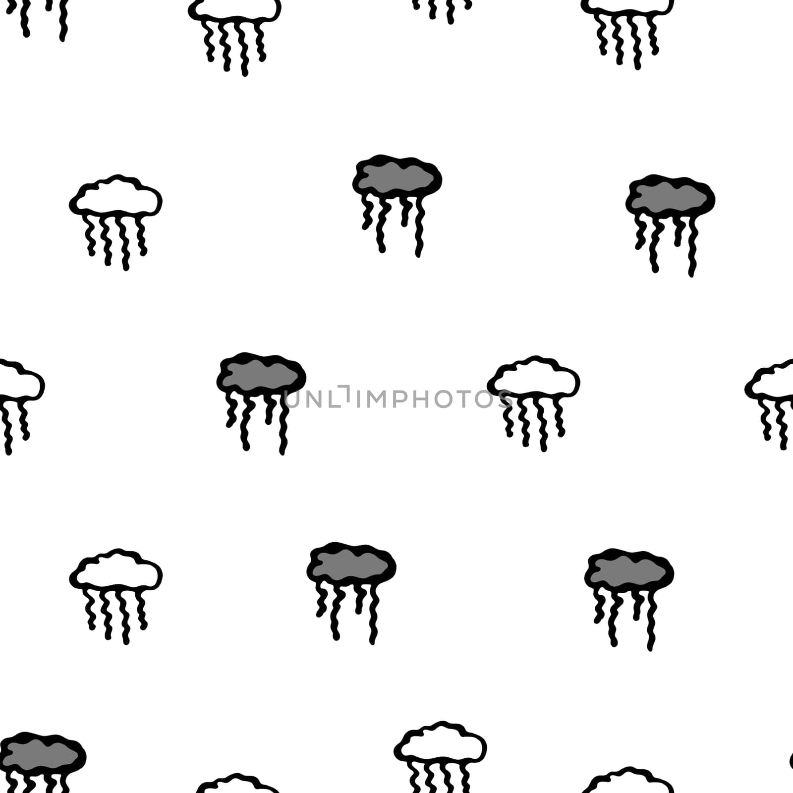 Hand Drawn Jellyfish Seamless Pattern. Sea Life Digital Paper. Underwater World Background with Jelly Fish in Black and White.