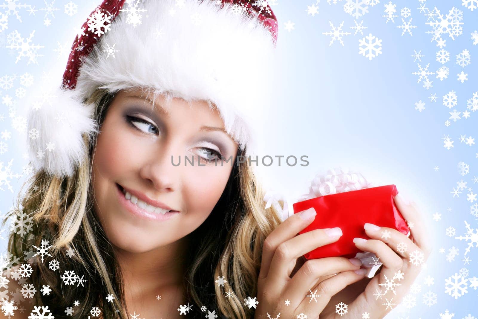 Woman at Christmas with gift