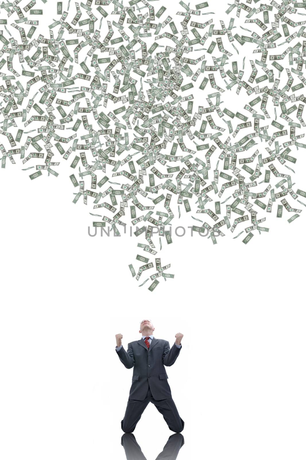 Businessman in the rain of money