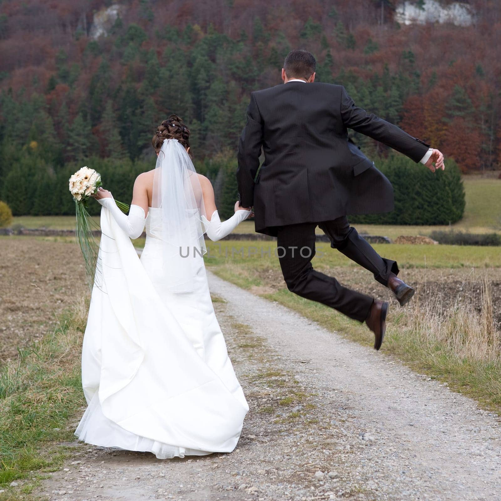Jump of joy in the square