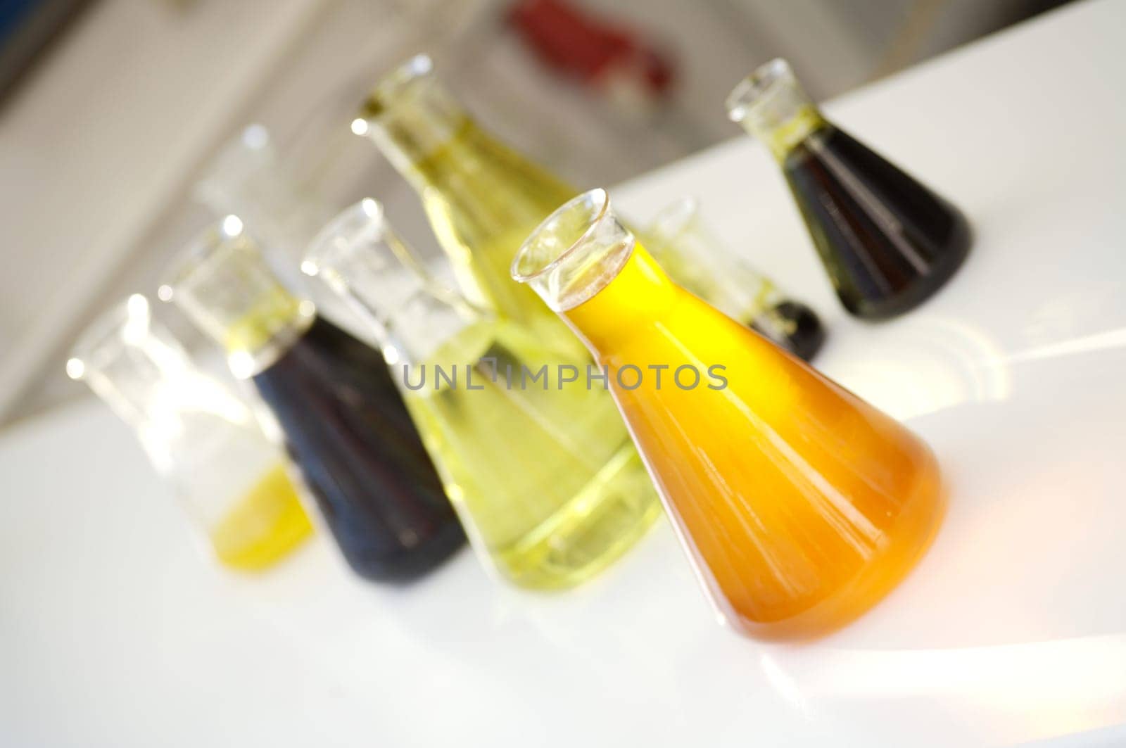 Glass flask in chemistry laboratory
