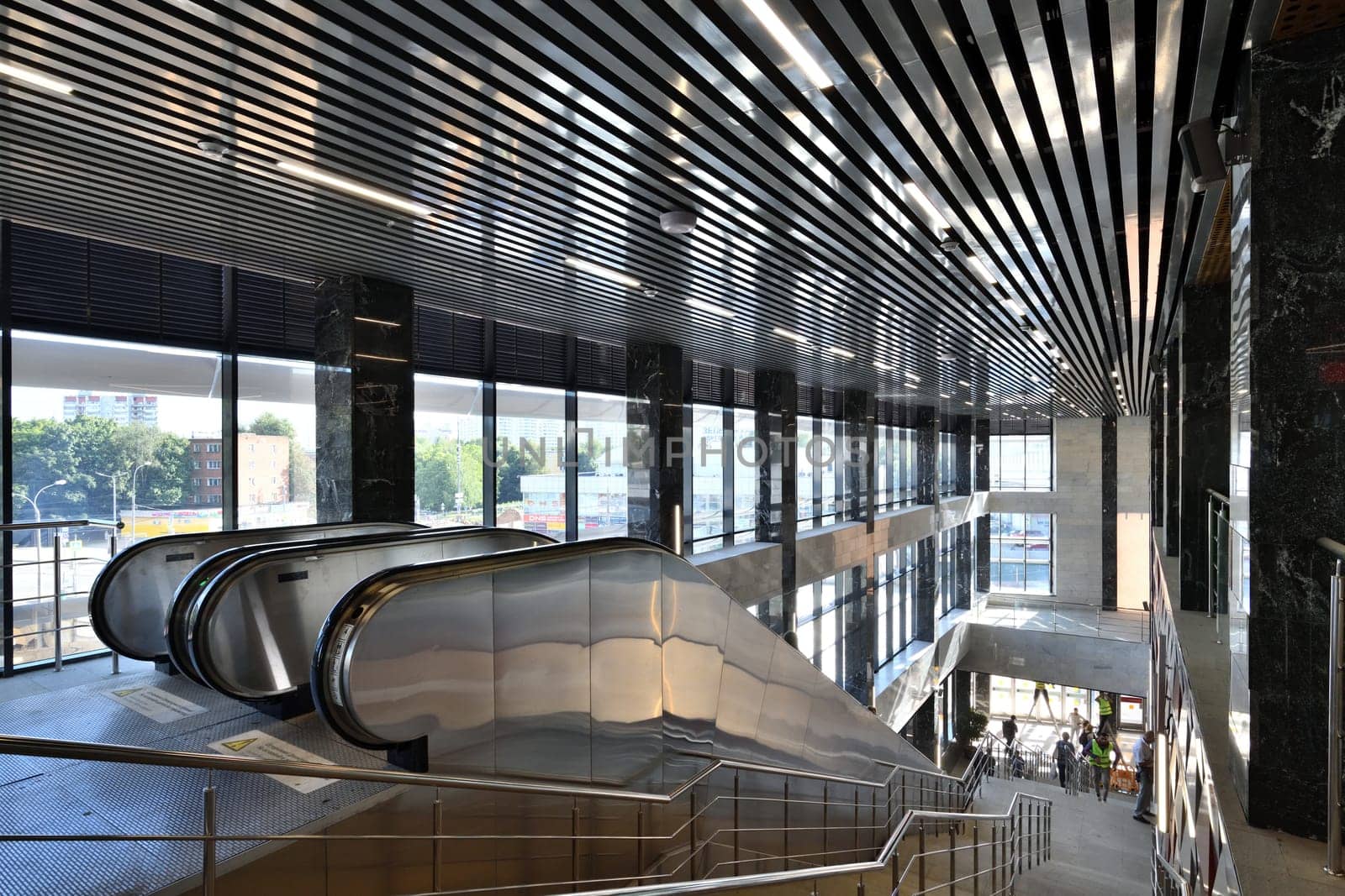 Moscow, Russia - Aug 21. 2023. Entrance to Zelenograd-Kryukovo railway station of the central diameter D3