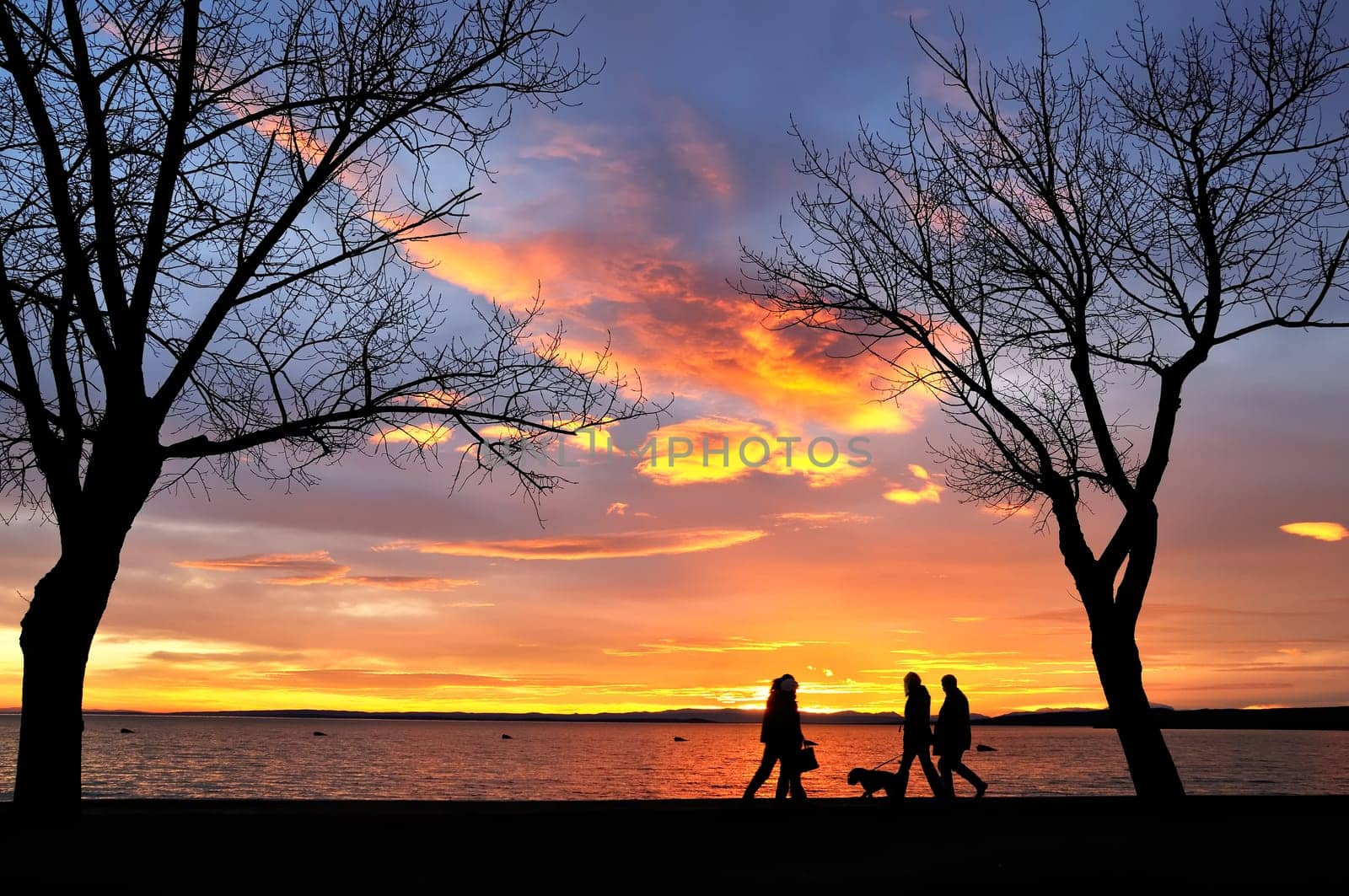 Sunset walk by the lake