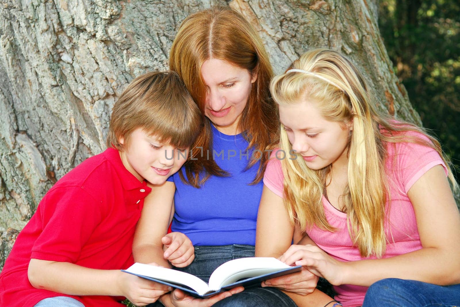 Family reading a book