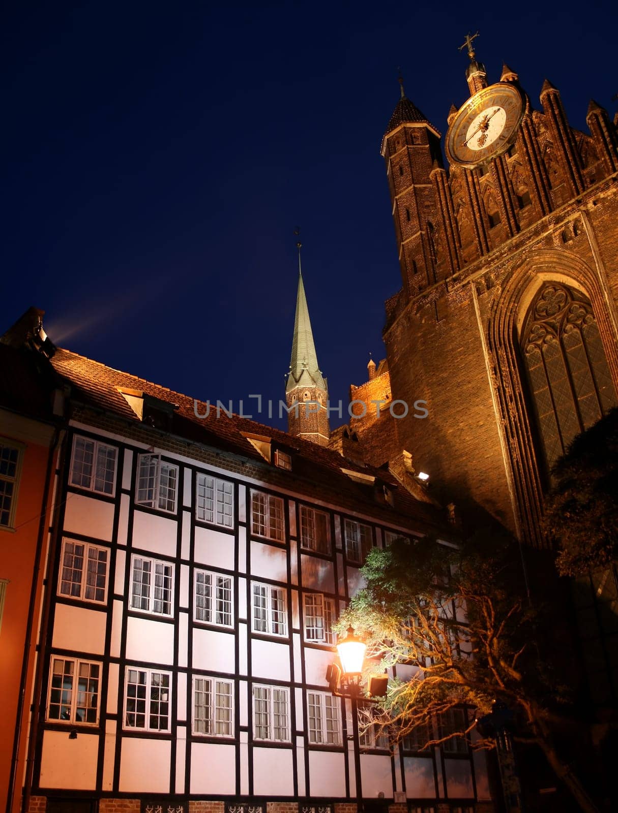 Gothic Church Tower with a Clock