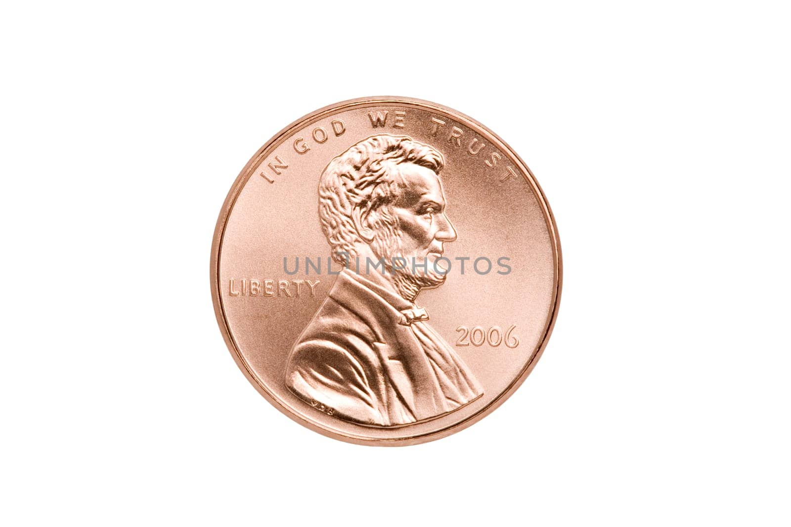 one cent penny isolated on white