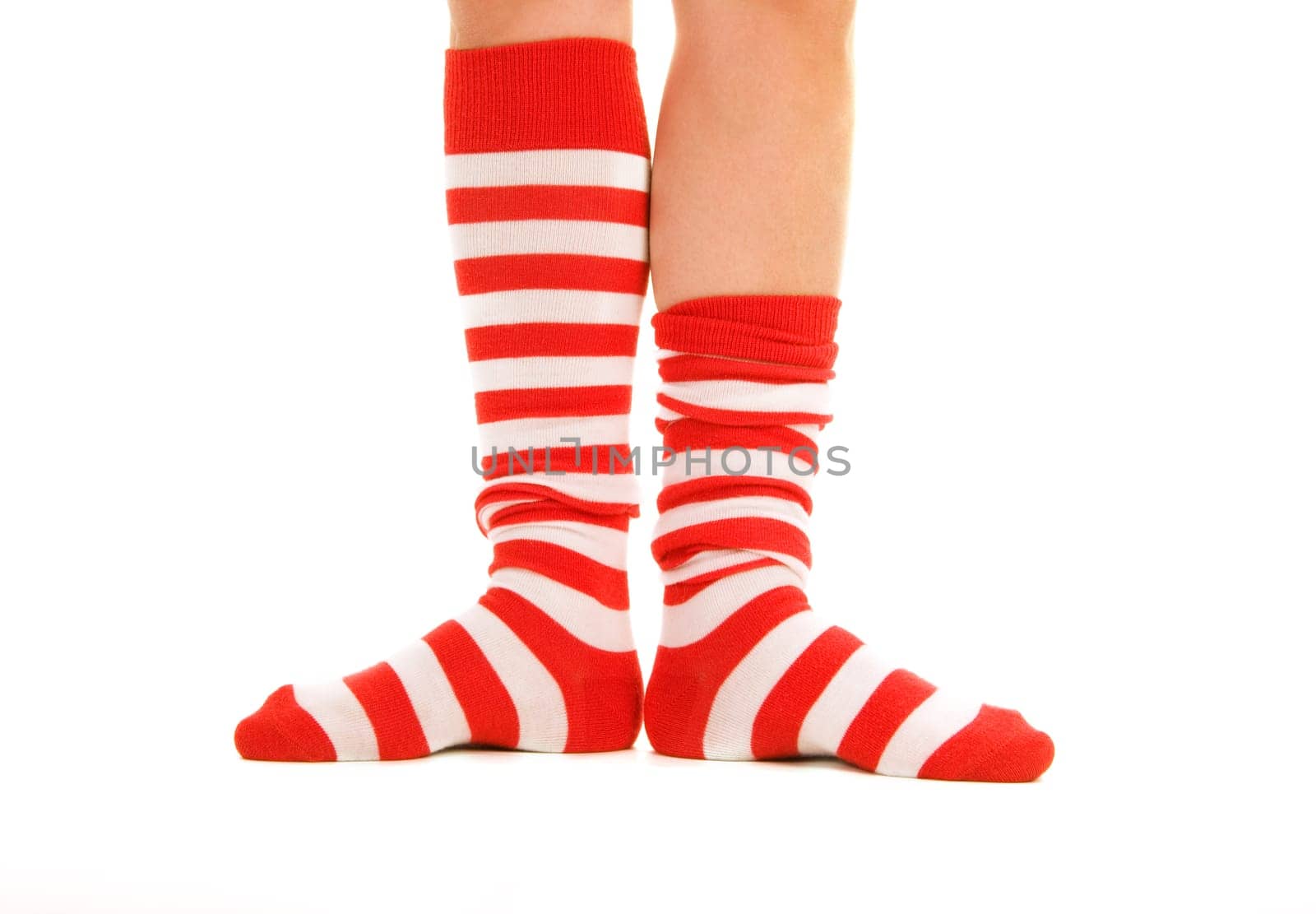 Striped red and white socks