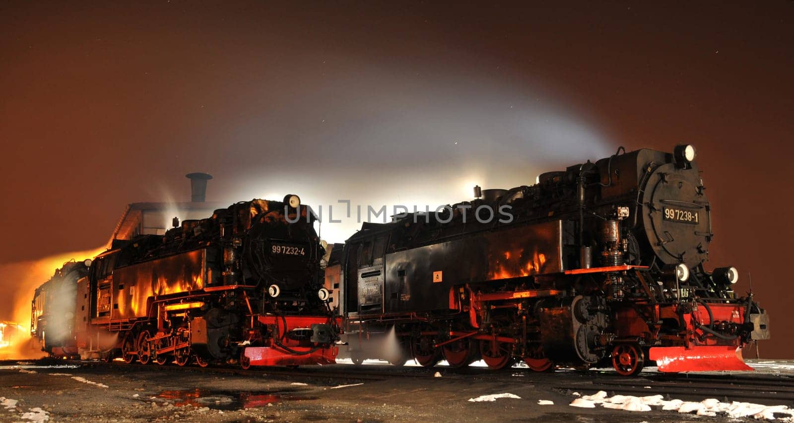 At -14 degrees and a starry night,I was able to photograph these magnificent steam locomotives.