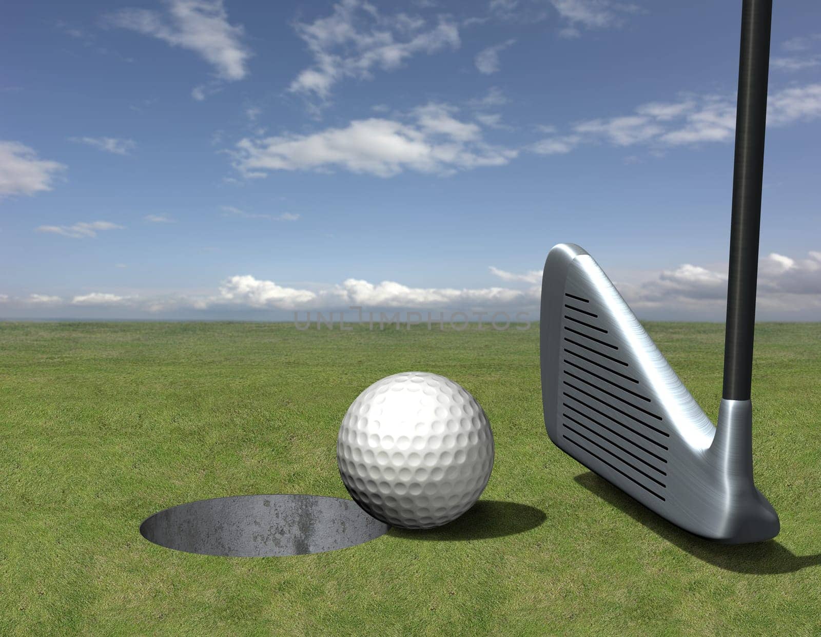 Golf ball in front of hole