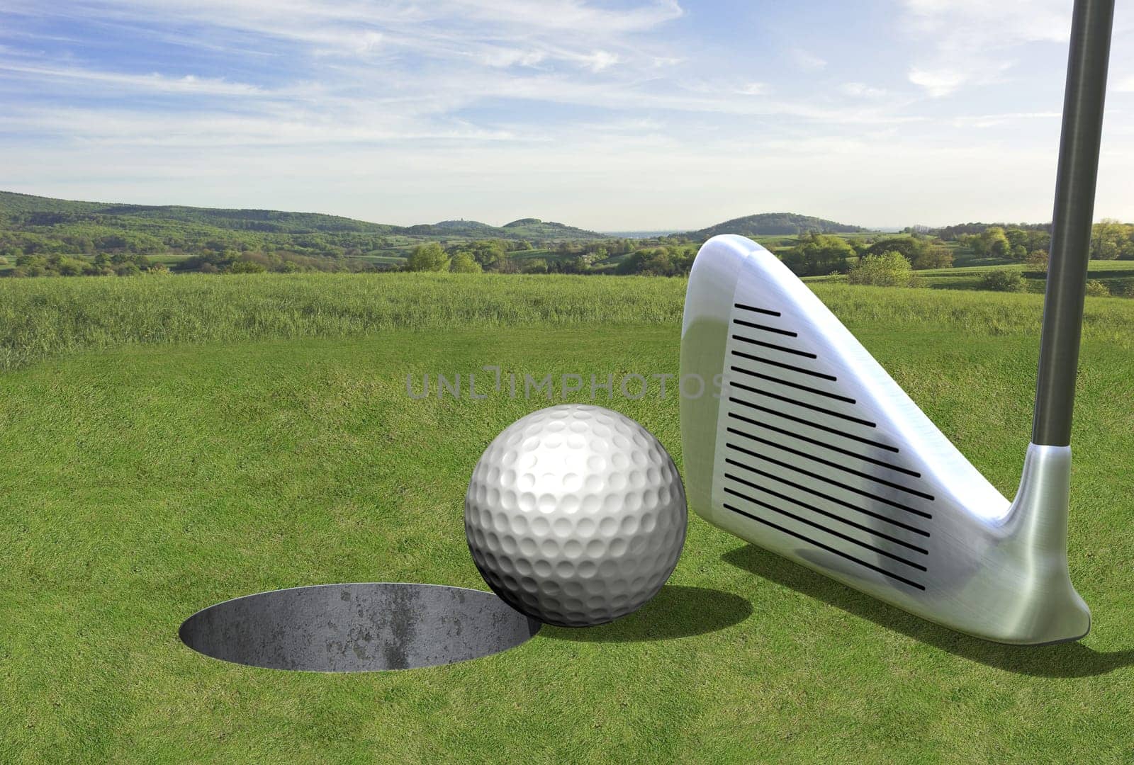 Golf ball in front of hole