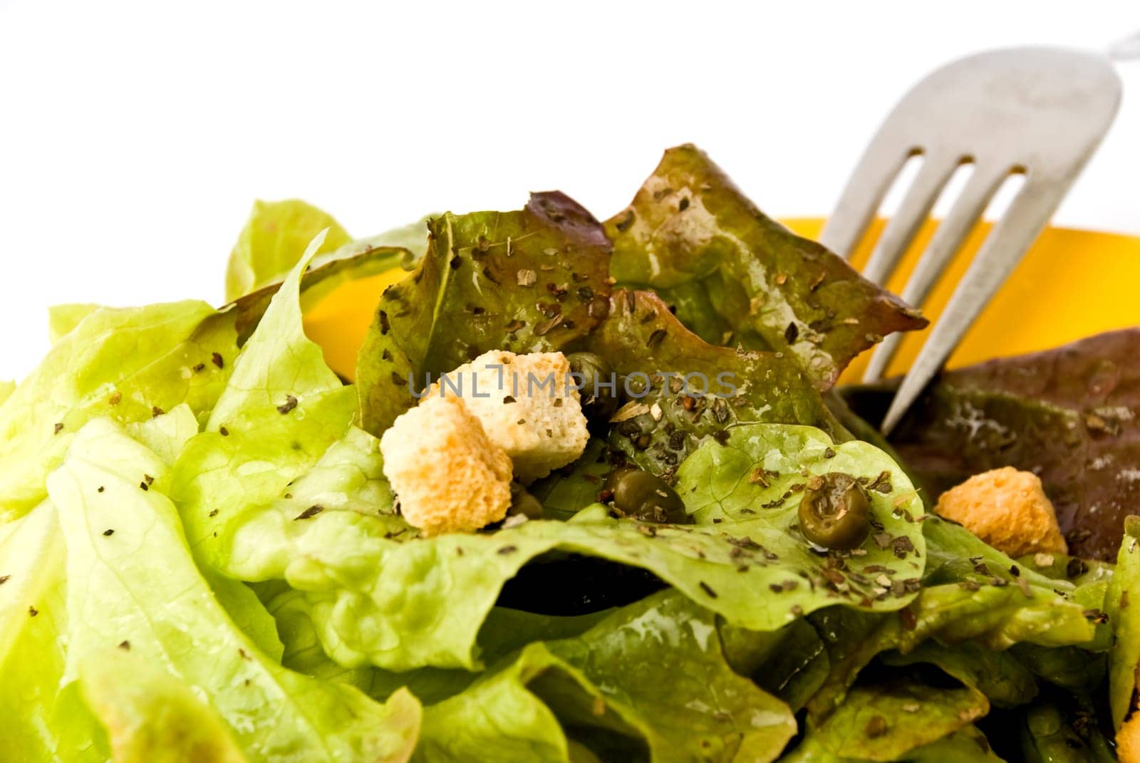 Salad with dressing and croutons