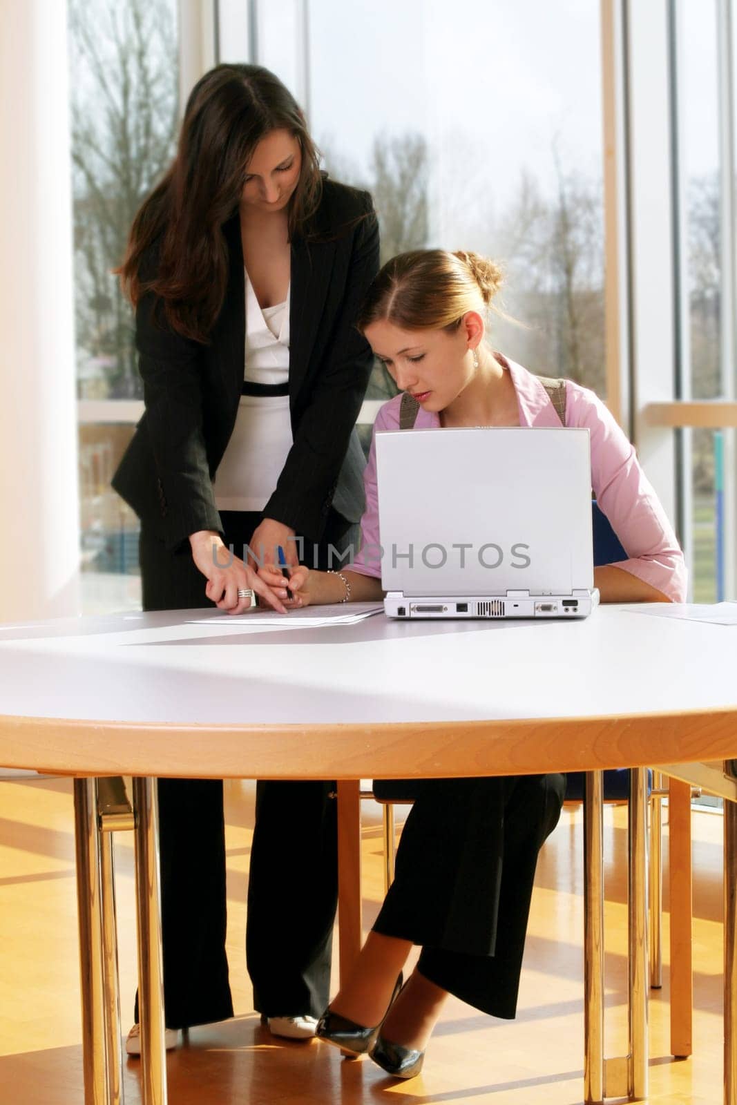 Businesswoman on computer with secretary