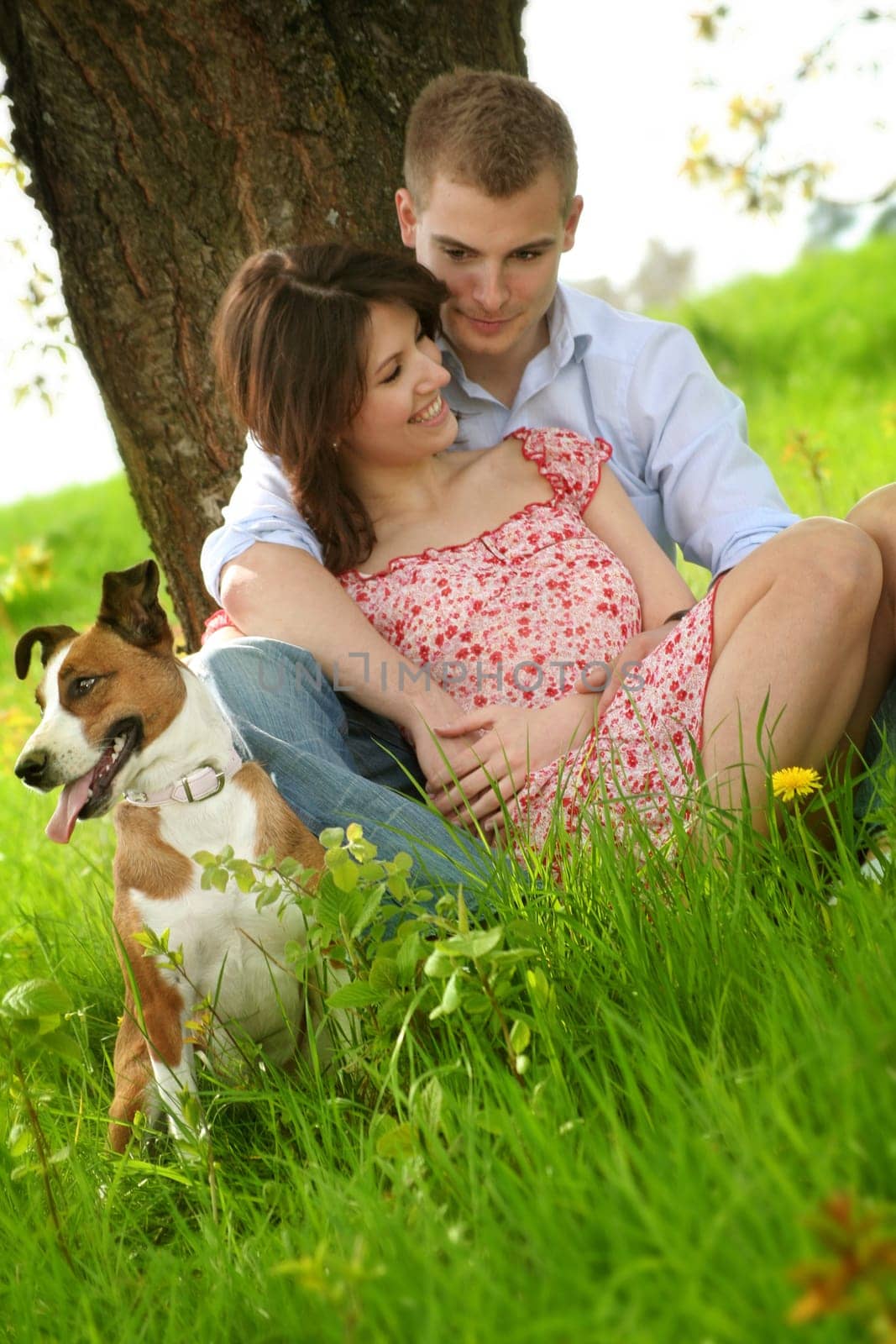 Happy couple with dog