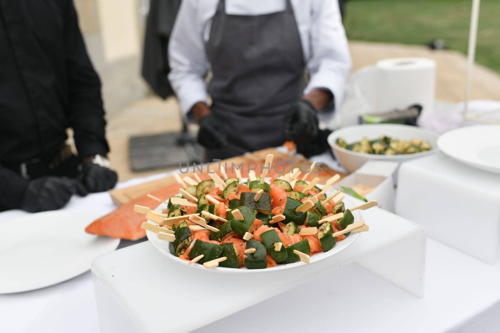 The smoked salmon skewers with zucchini Wedding catering