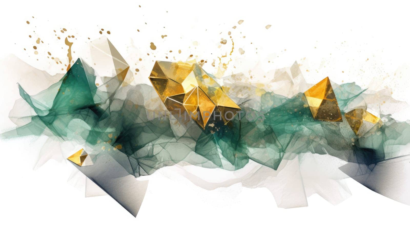 Abstract watercolor artwork mixed with buzzy geometric shapes for background of social media banner generative AI image