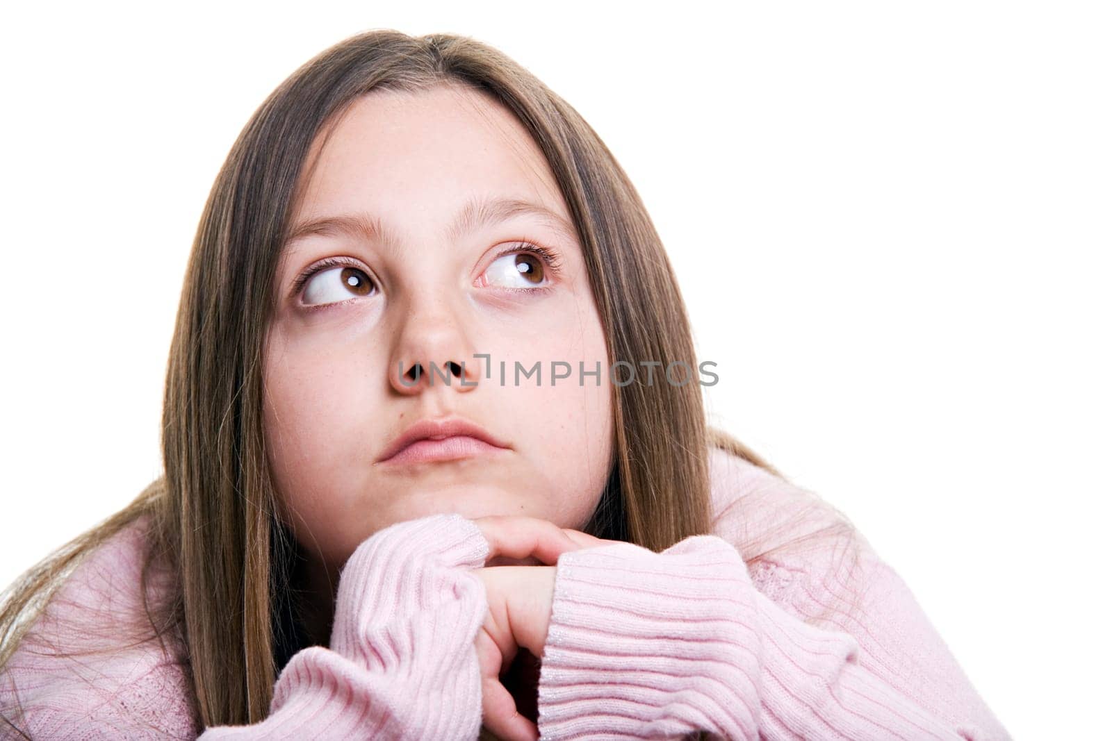 young girl wishing isolated