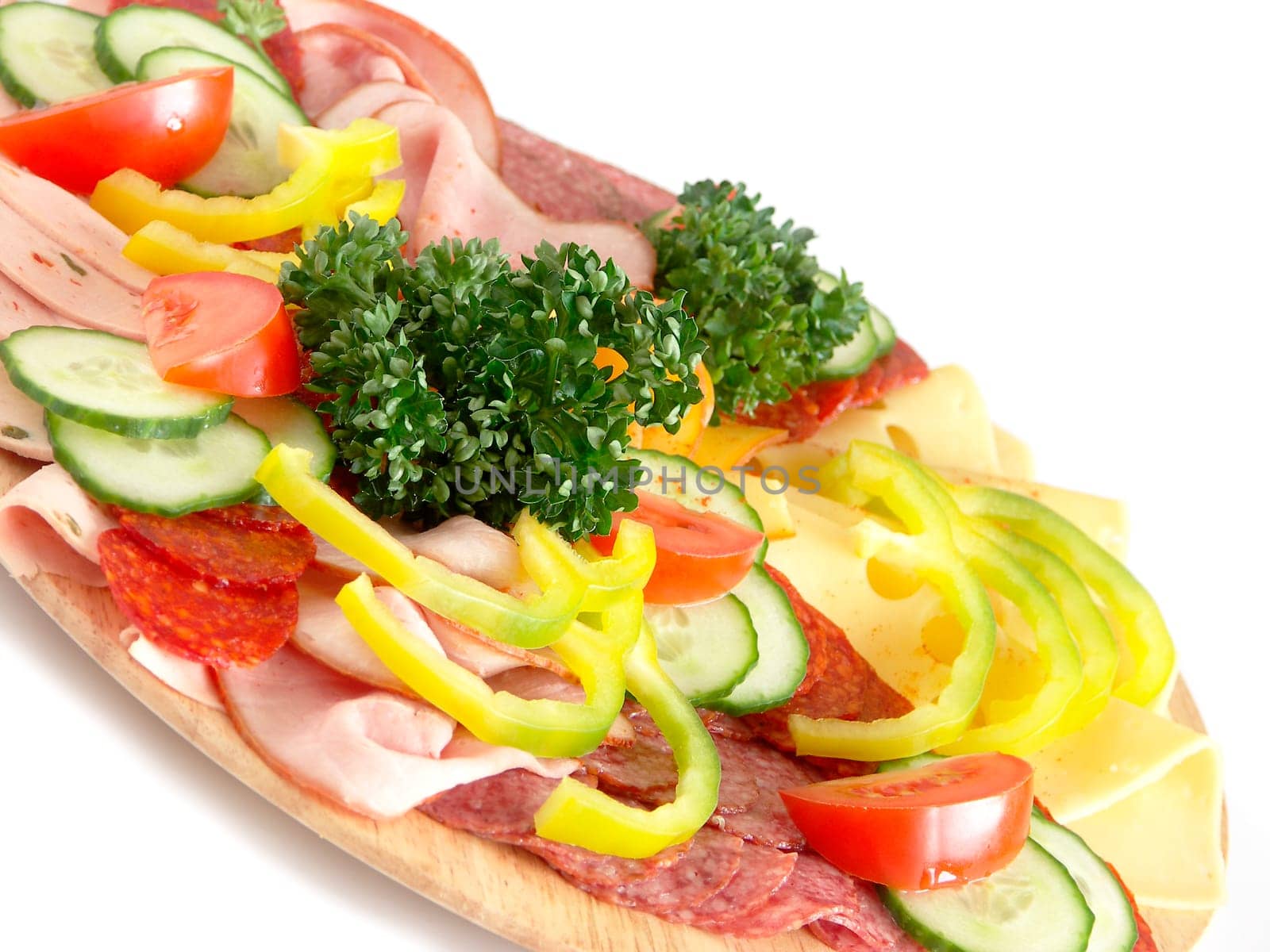 Cold food - salami and fresh vegetables