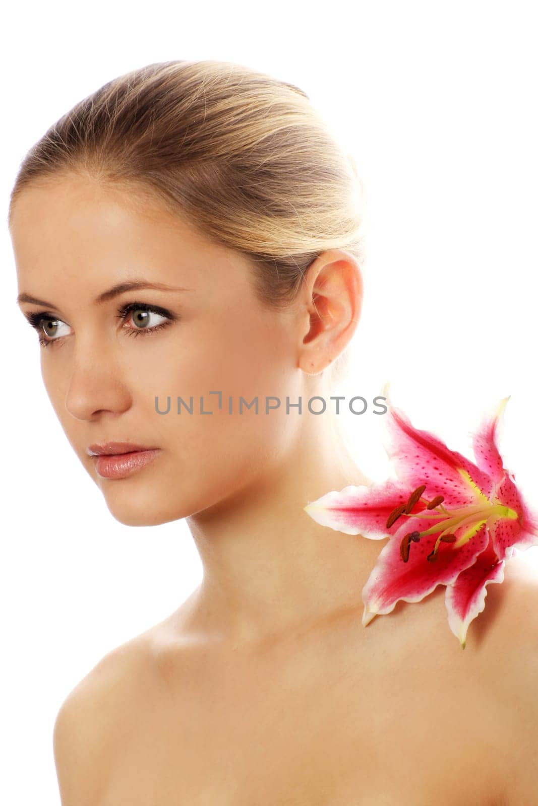 Beauty portrait of a woman with flower