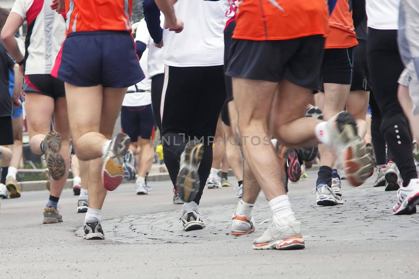 Long distance runners in closeup