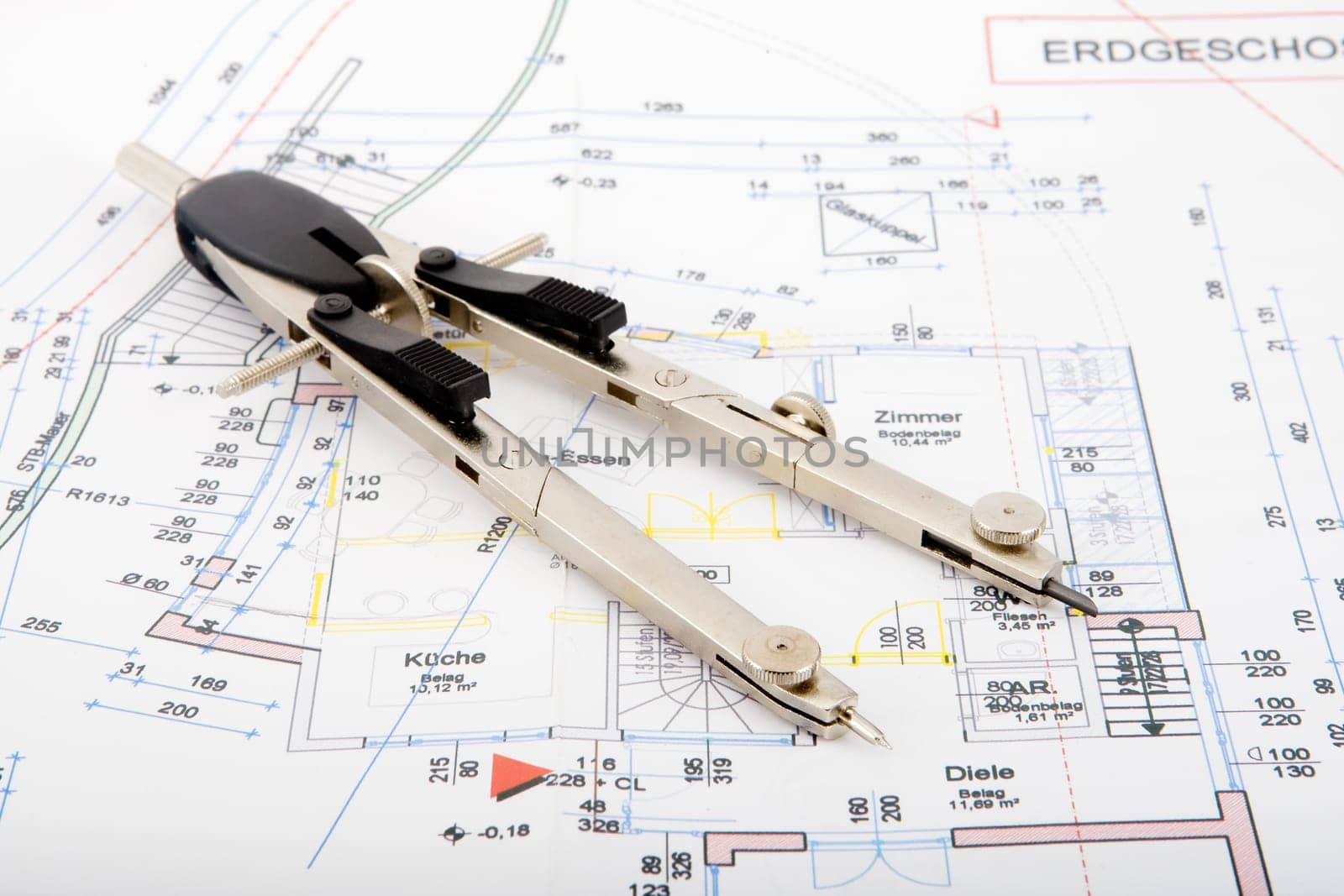 Blueprint with compass