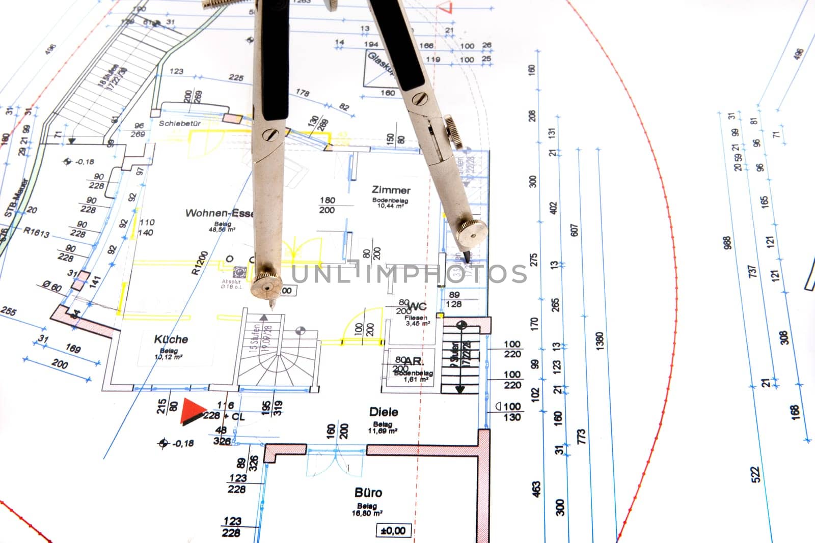Blueprint with compass