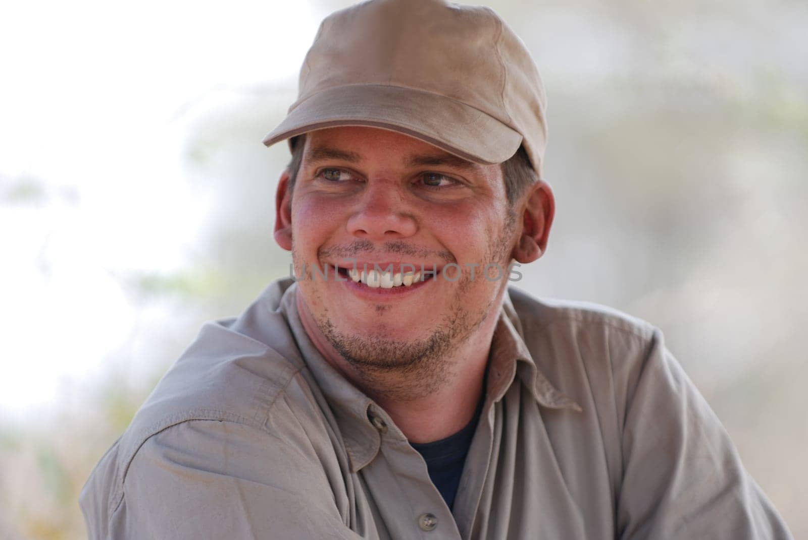 Eye contact with cheerful man