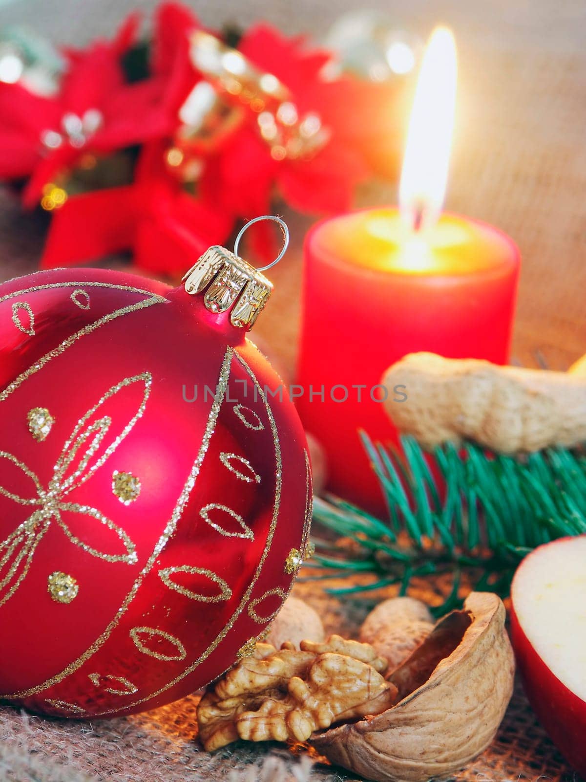 Christmas still life in red tone