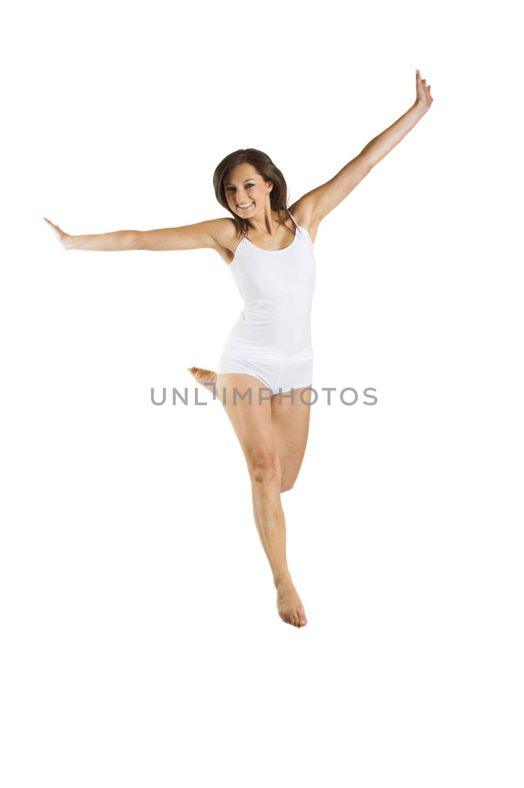 Young happy woman while jumping