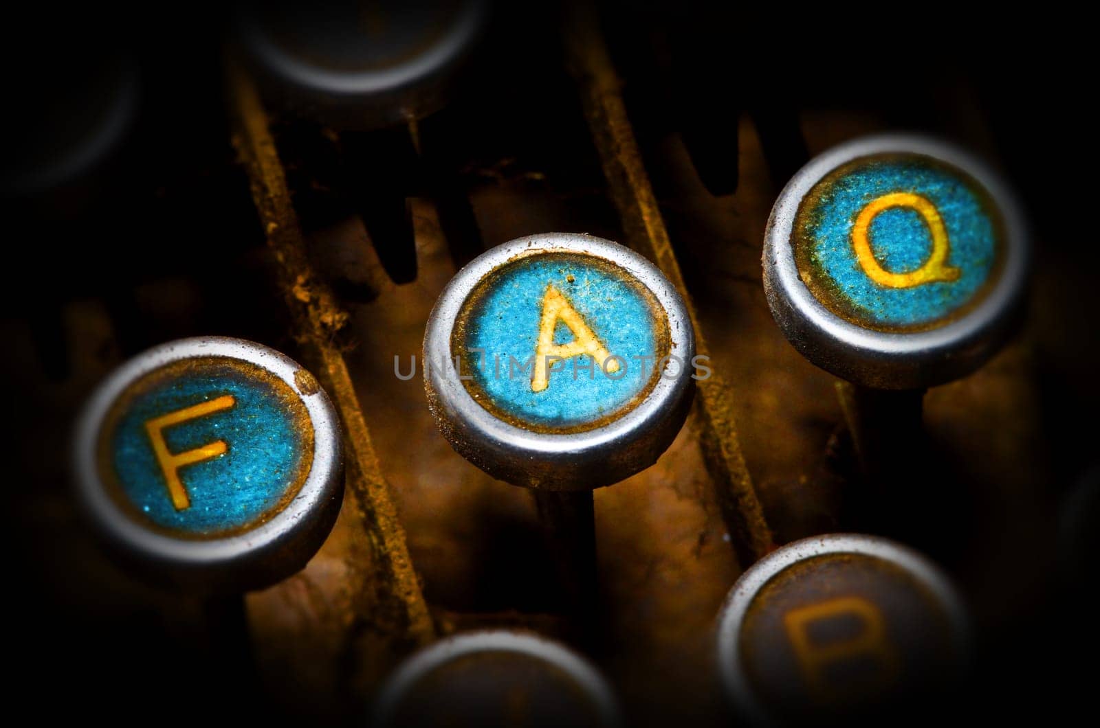 blue faq typewriter keys