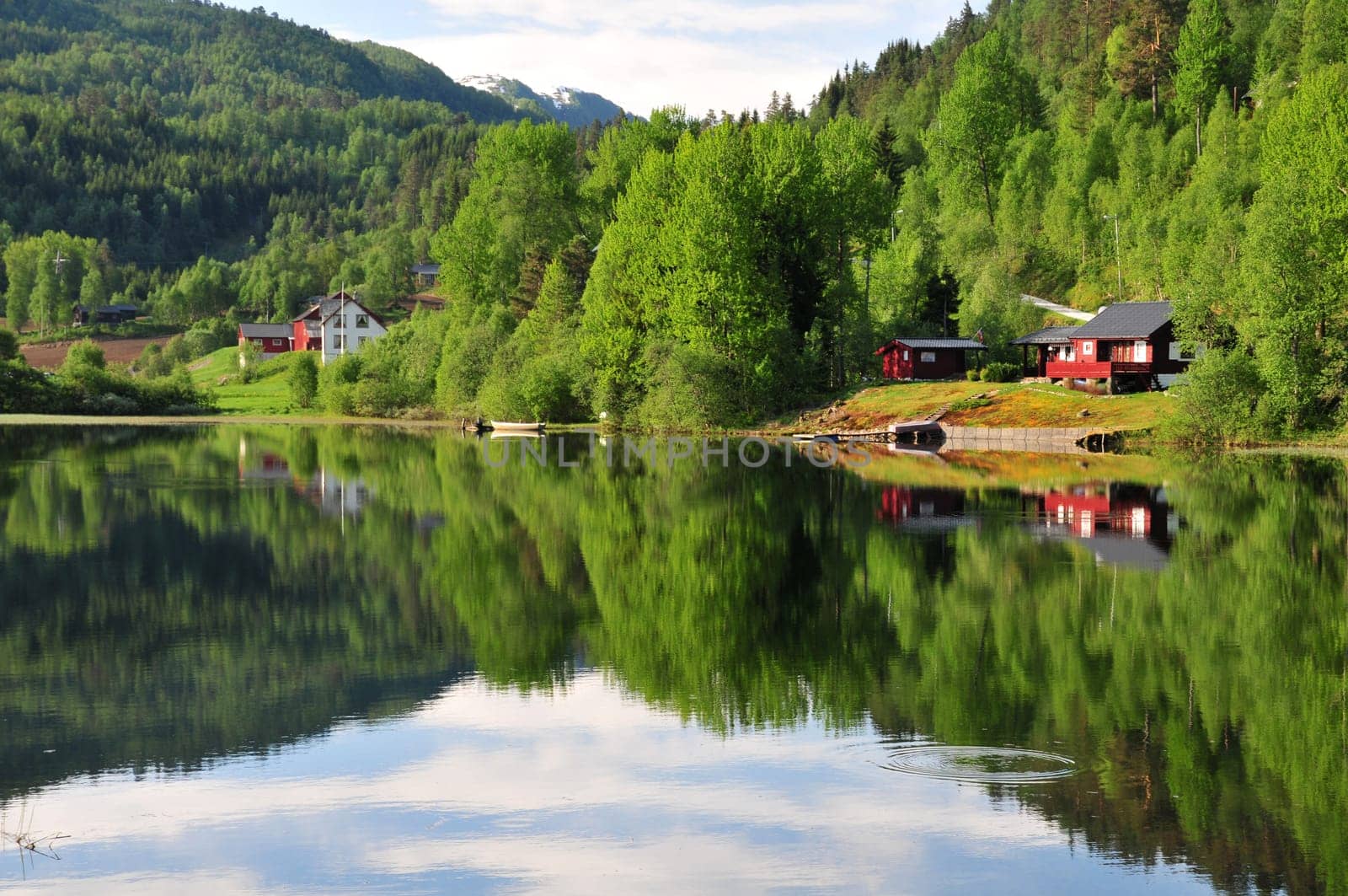 Typical cottage on a lake in Norway.