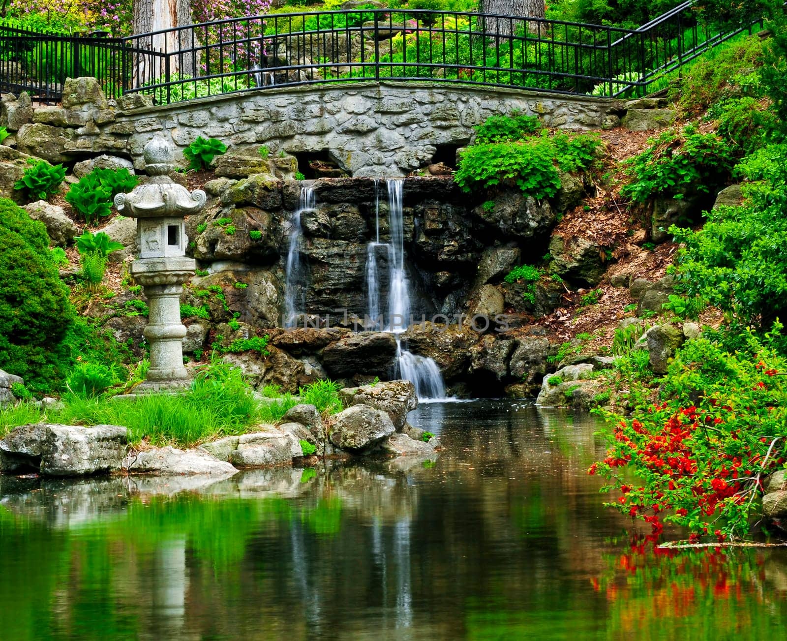 Cascading waterfall and pond