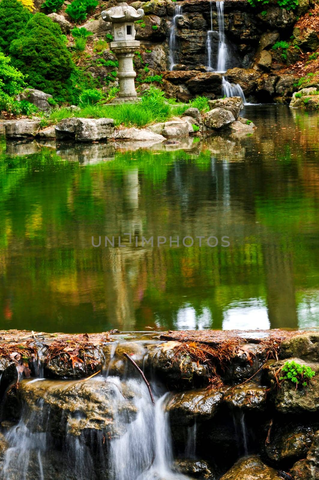 Cascading waterfall and pond