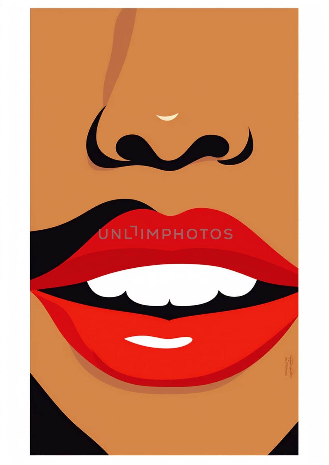 woman lipstick toothpaste illustration red lip style teeth pop poster fashion. Generative AI. by Vichizh