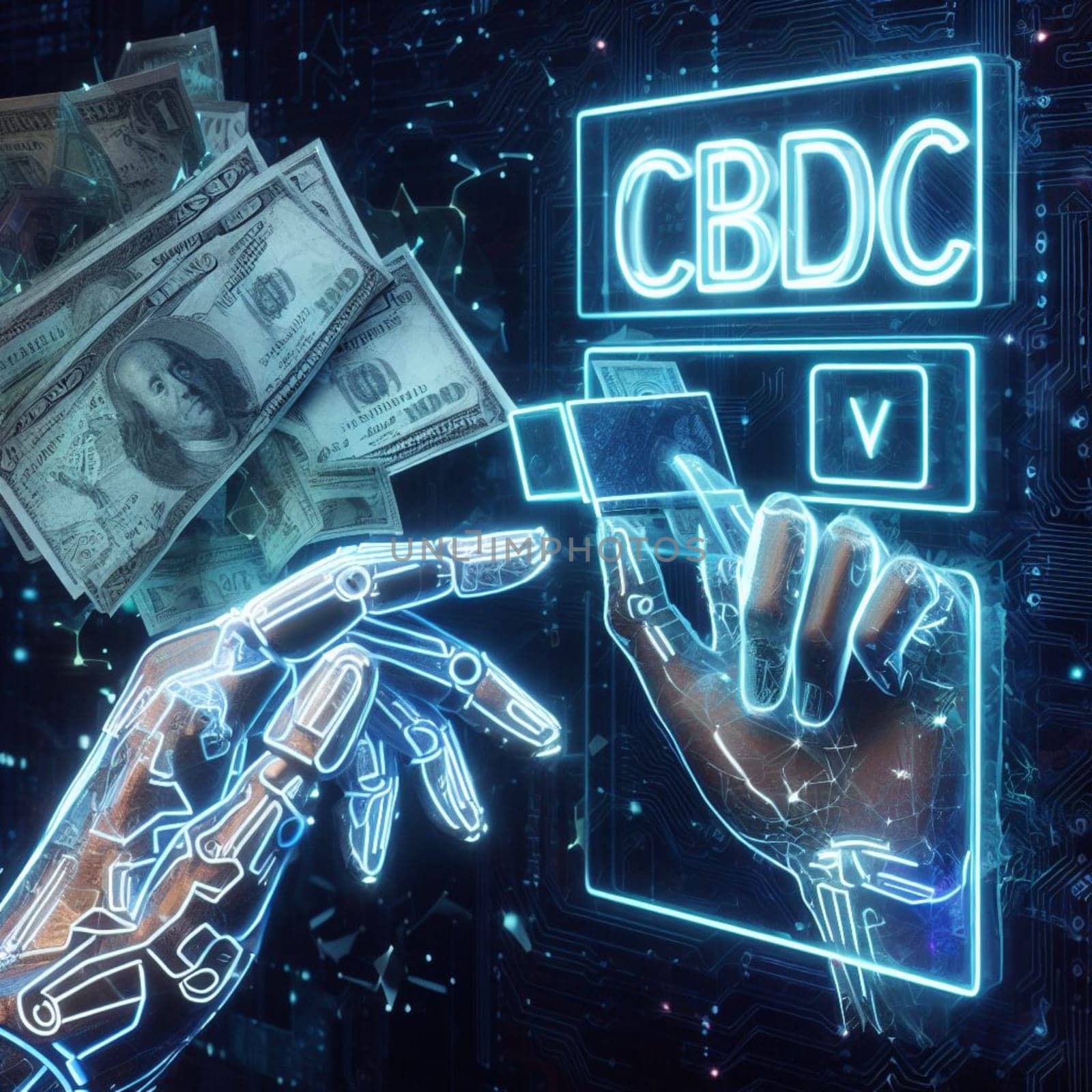 central bank digital currency and crypto signs graphic virtual money concept ai generative art