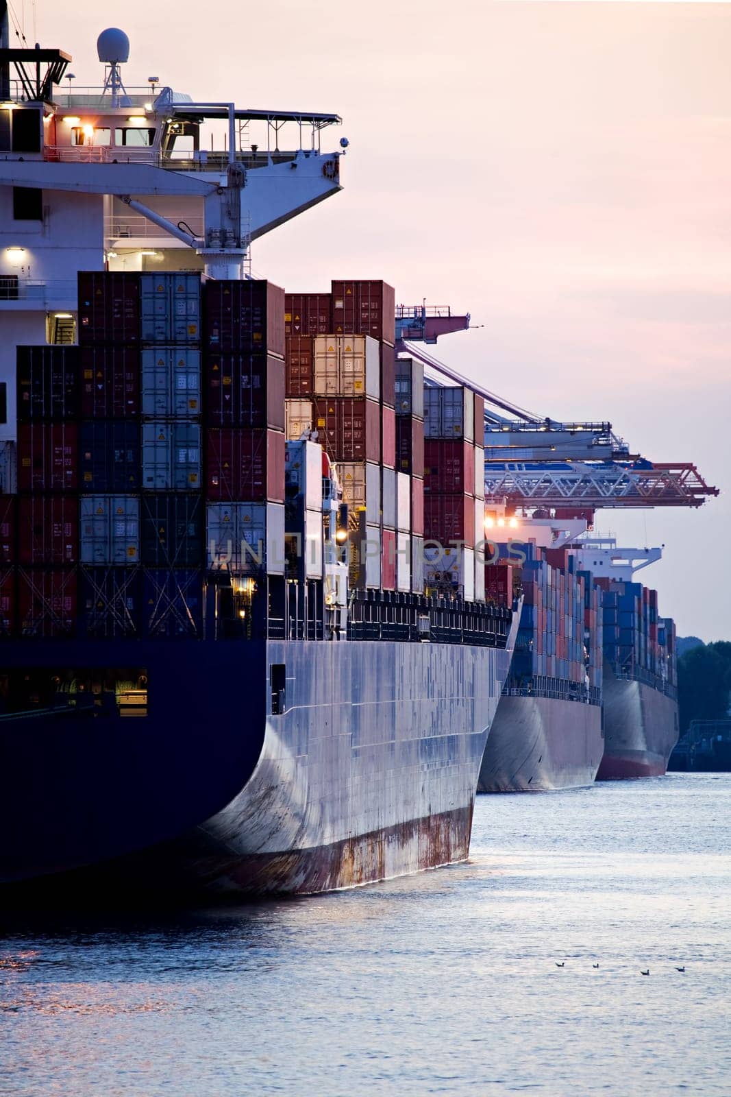 container ships docked in port