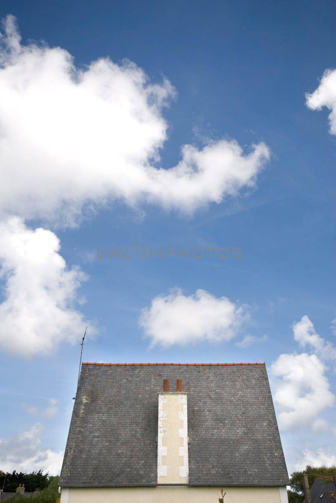 Slate roof in front of sky