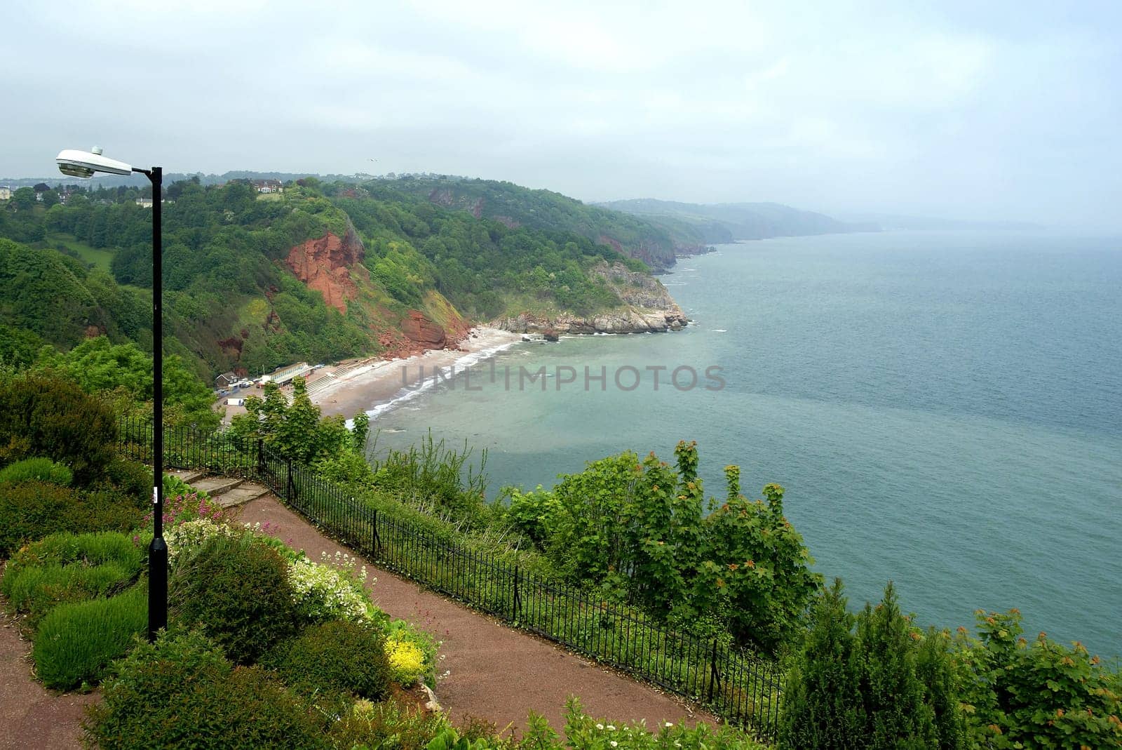 View across Babbacombe Bay down to the seaside resort of Babbacombe north of the large seaside resort of Torquay on the English Riviera