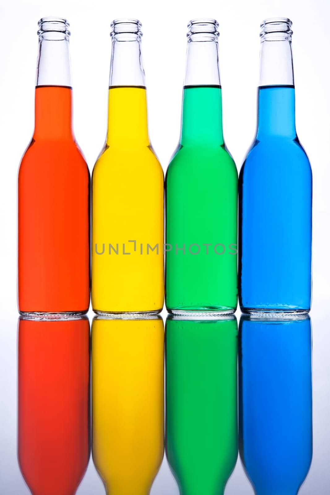 bottles red yellow green blue