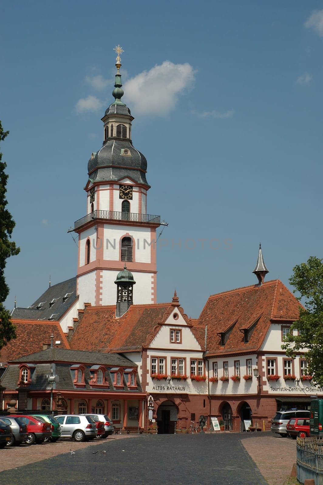 Market square and church in Erbach