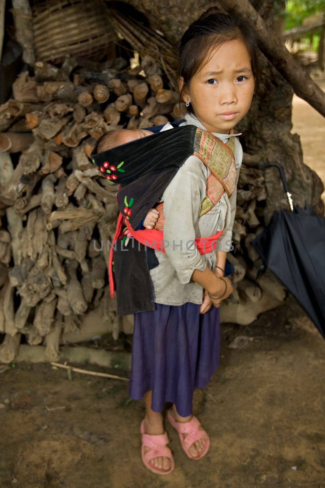 Hmong girl with brother,Laos