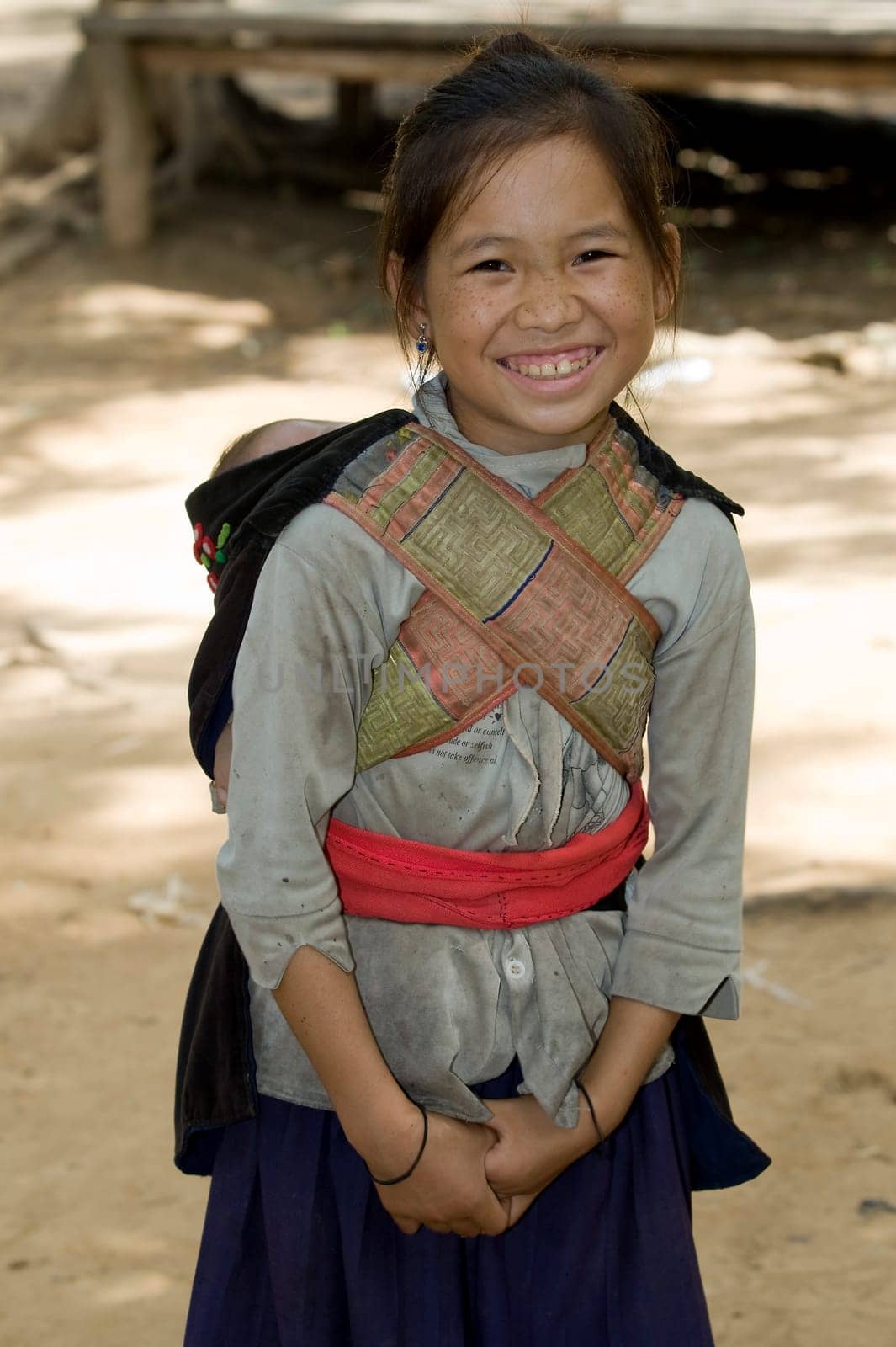 Hmong girl with brother,Laos