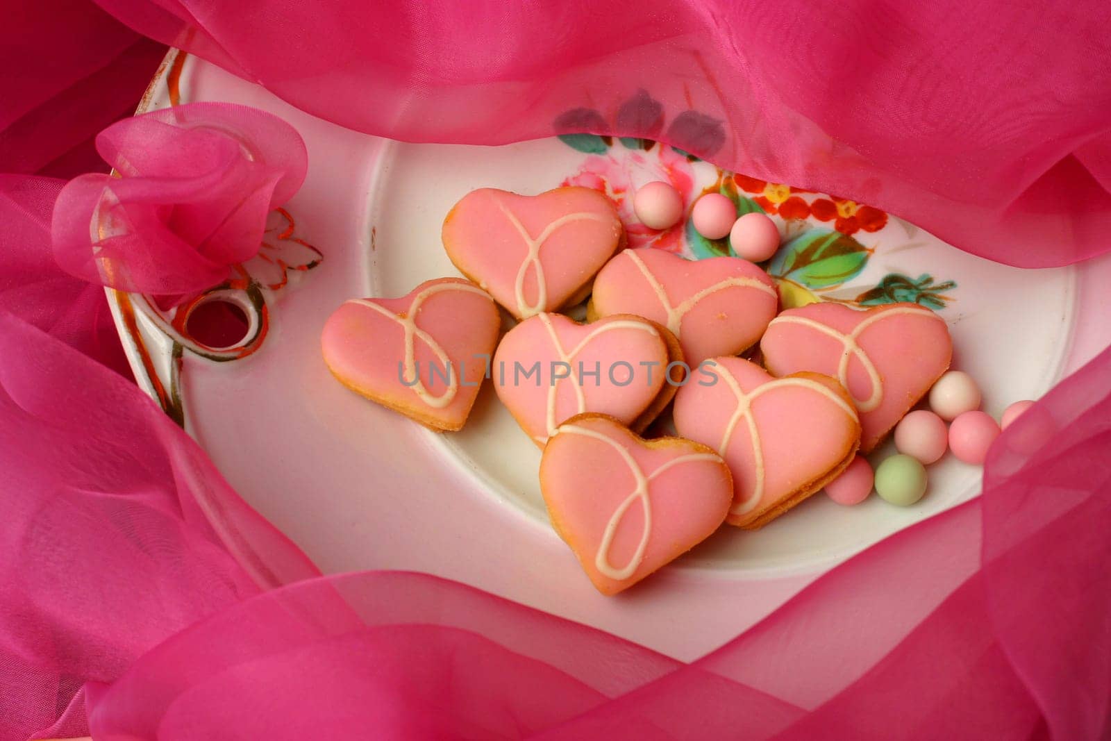 Plate of heart-shaped cookies