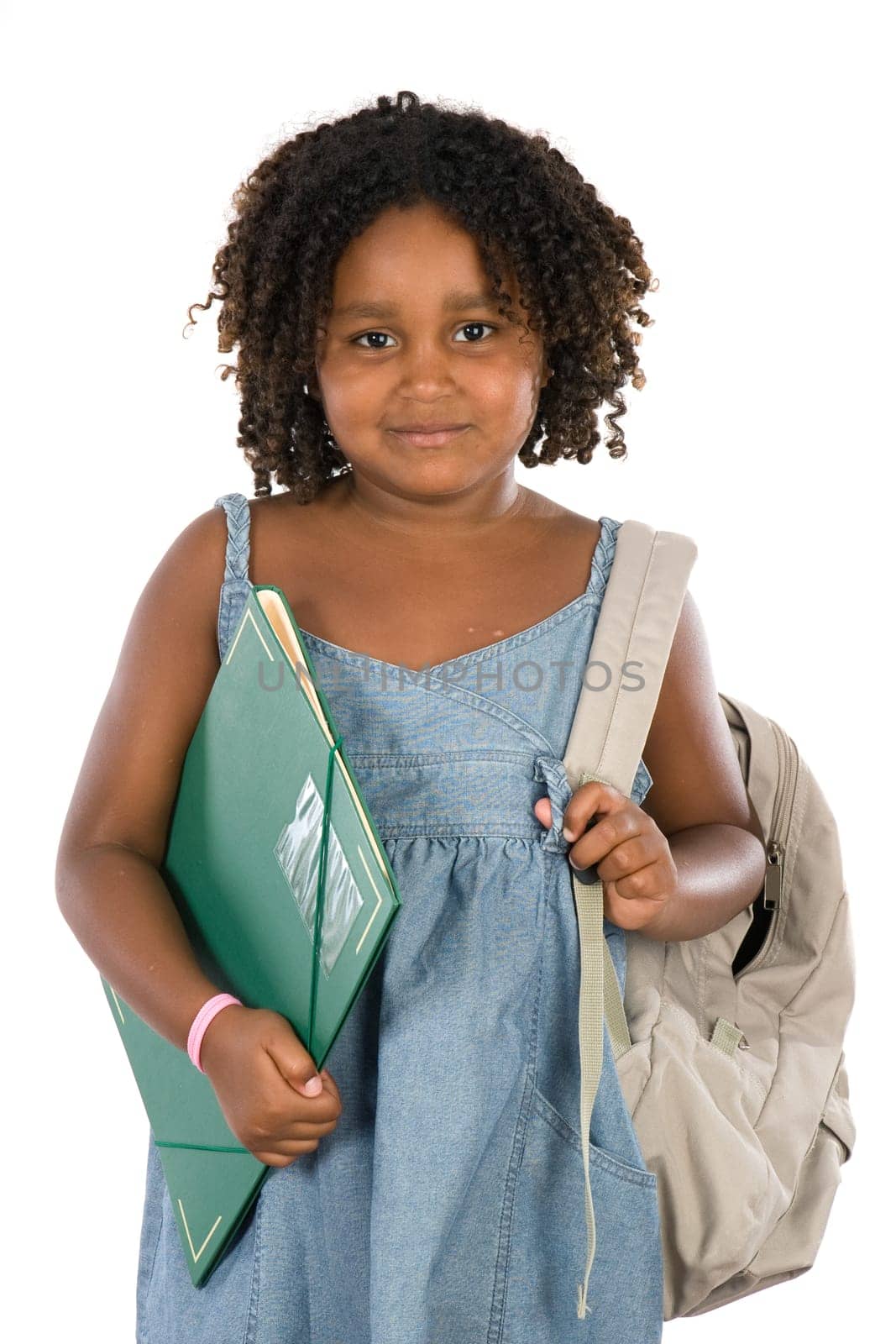 African girl student with folder and bac