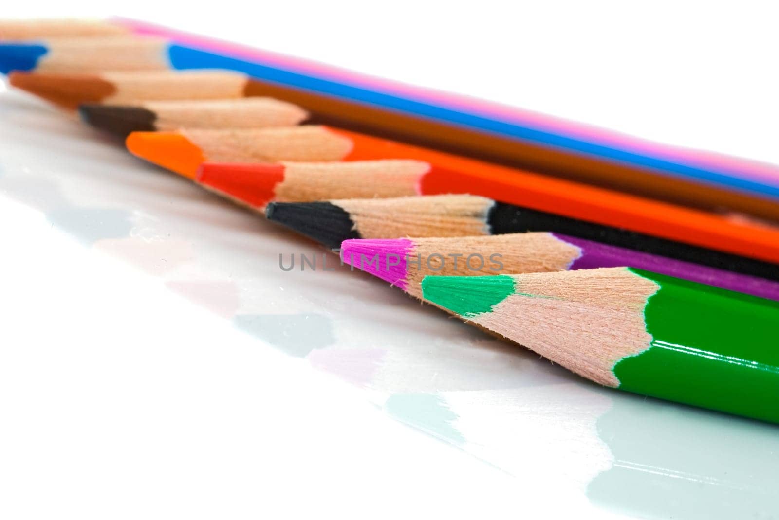 Colored pencils lined up -Shallow DOF