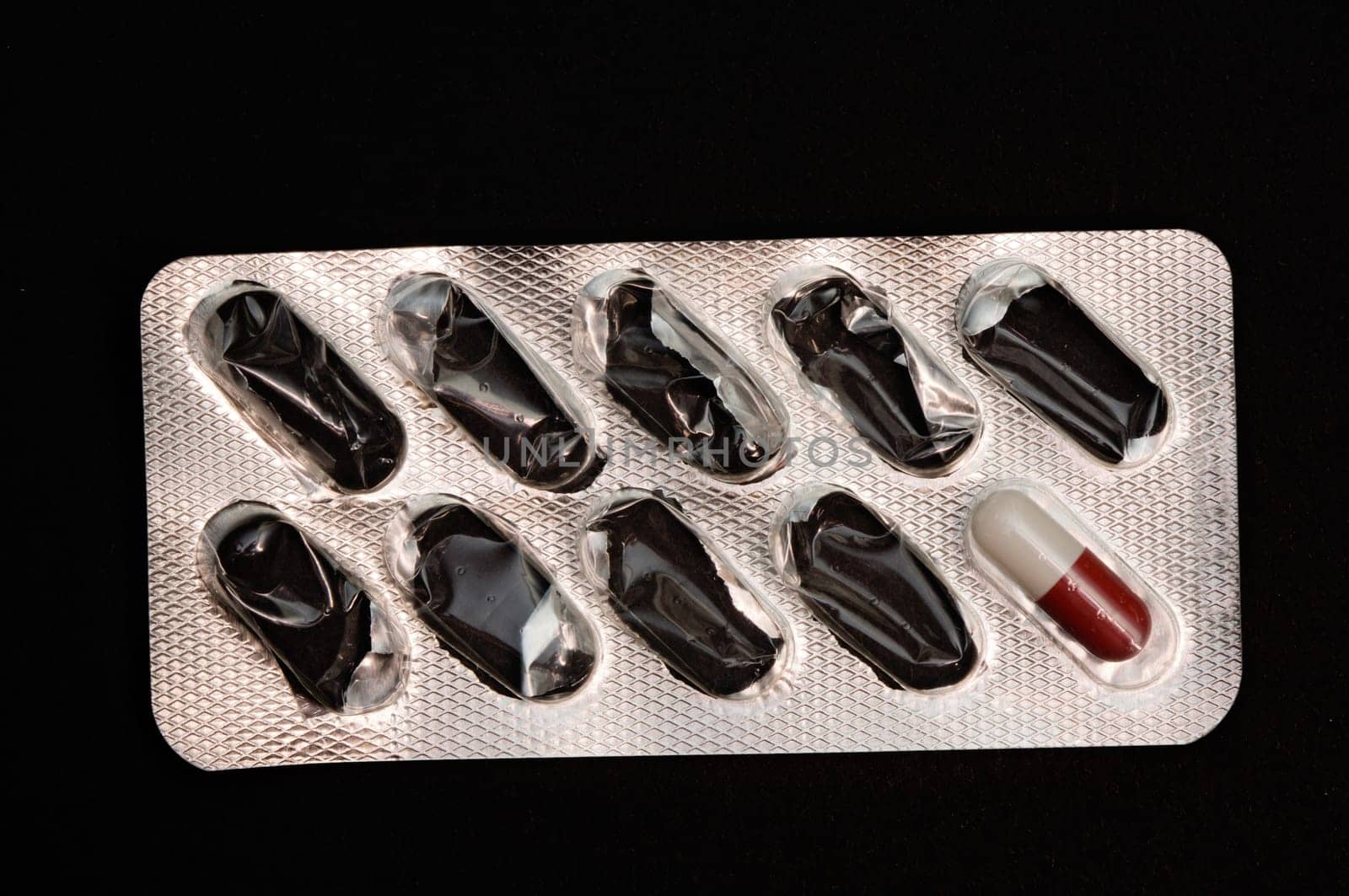 Silver package of pills spent