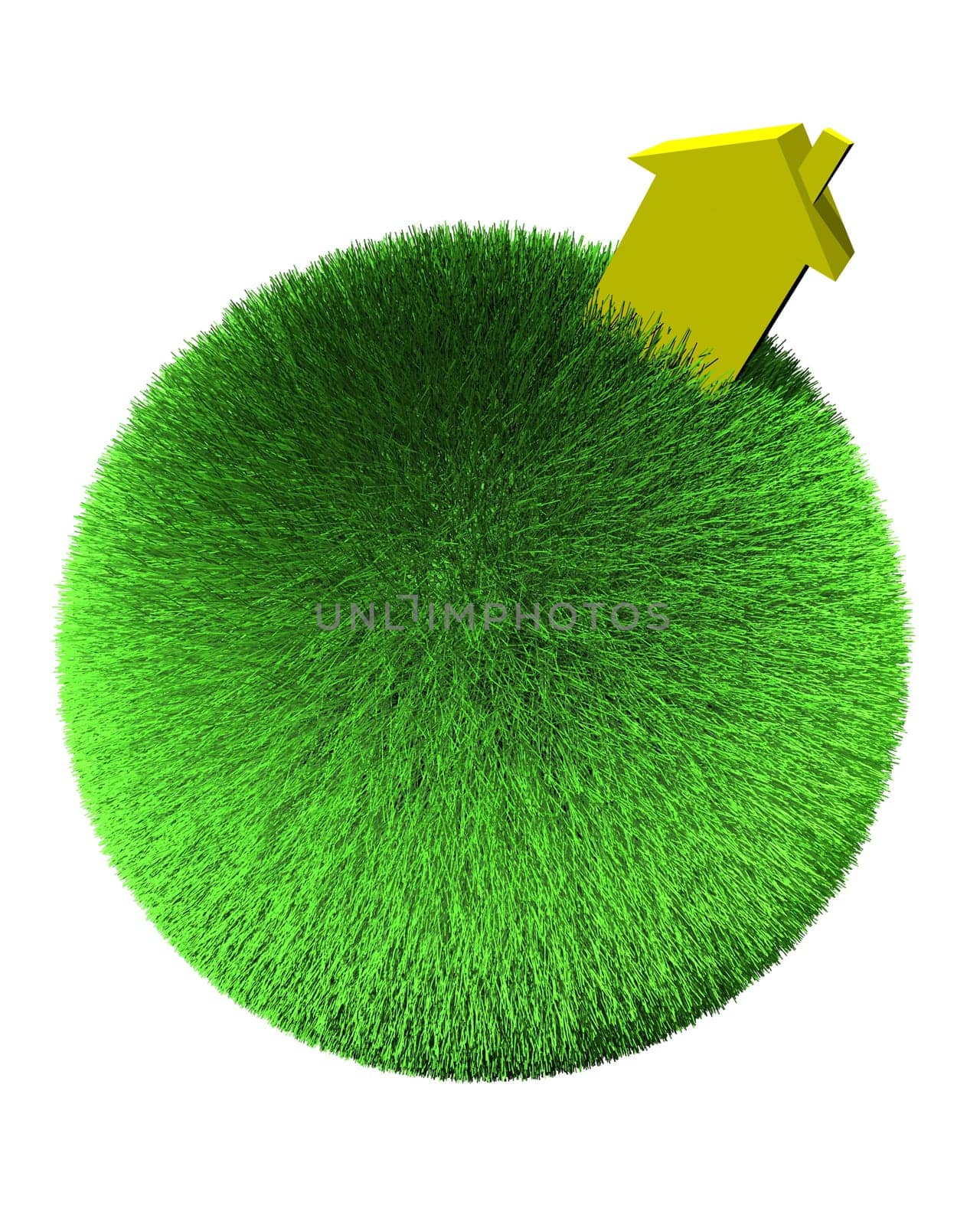 yellow house on sphere of grass