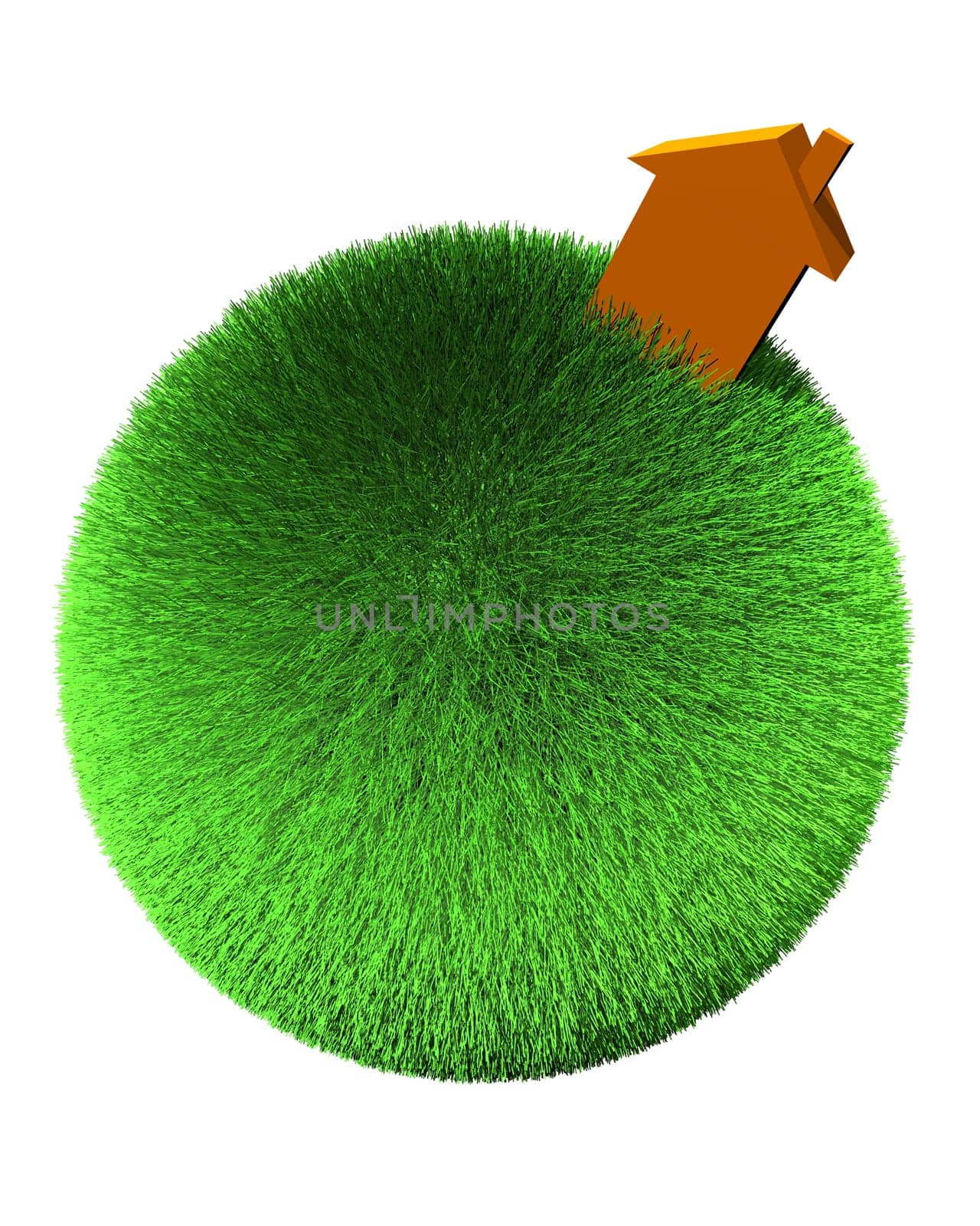 orange house on sphere of grass