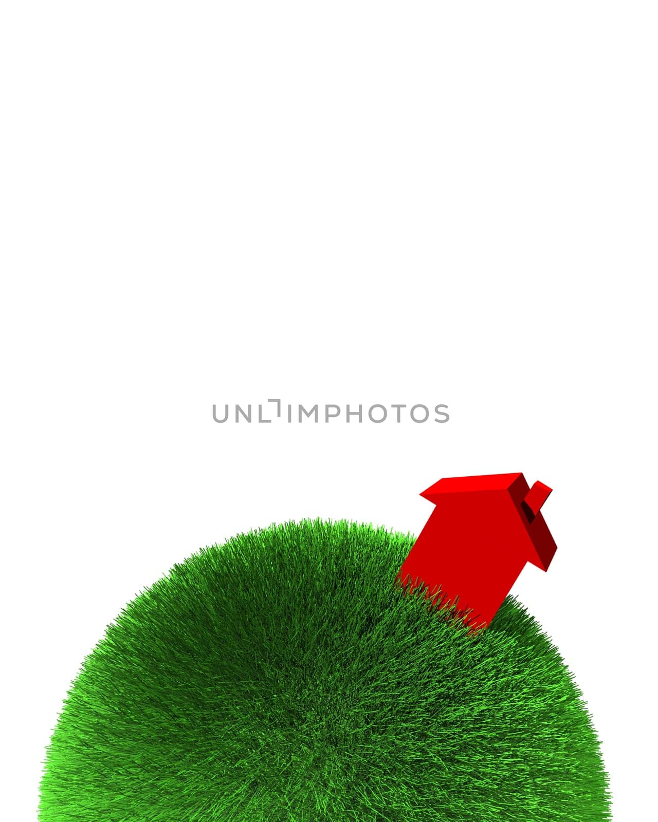 red house on sphere of grass